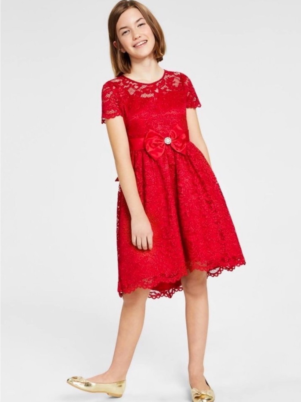 Rare Editions Girls Glitter Lace High Low Party Dress With Scallop Hem Size 7